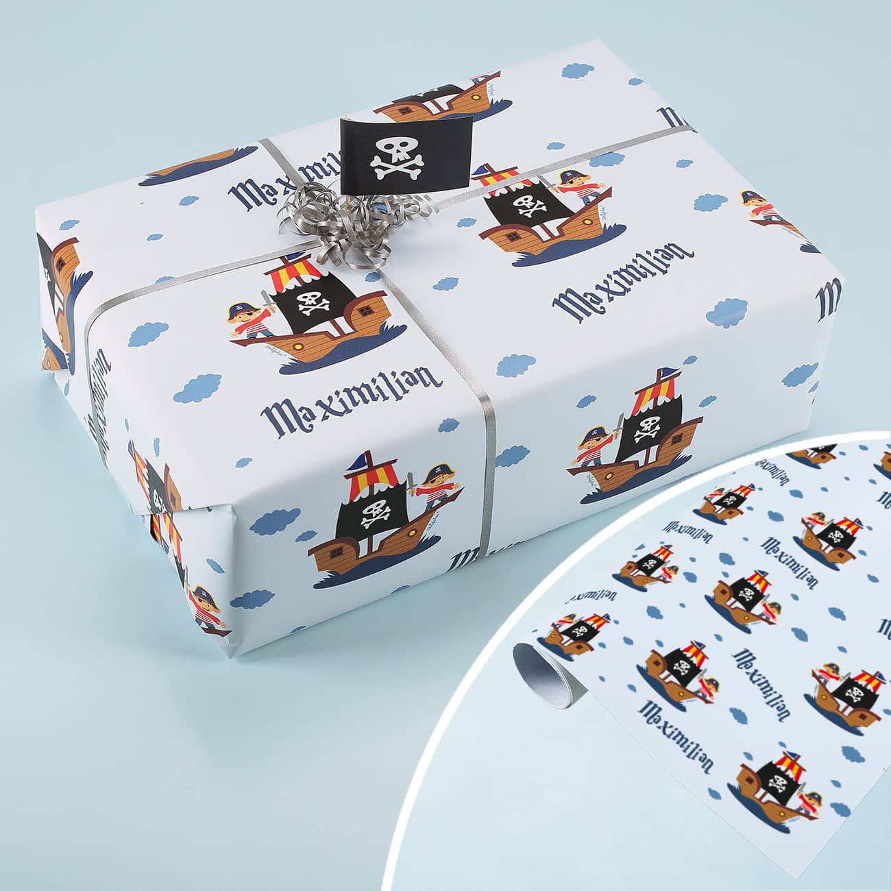 Piraten-Geschenkpapier mit Ihrem Wunschnamen