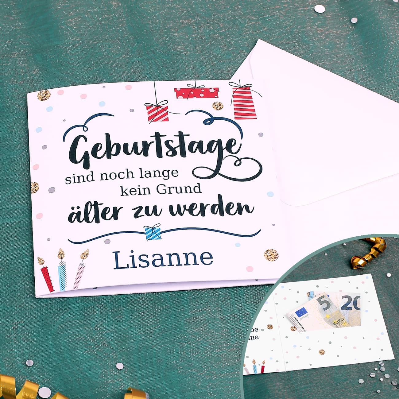 Geldkarte zum Geburtstag mit Name und Wunschtext