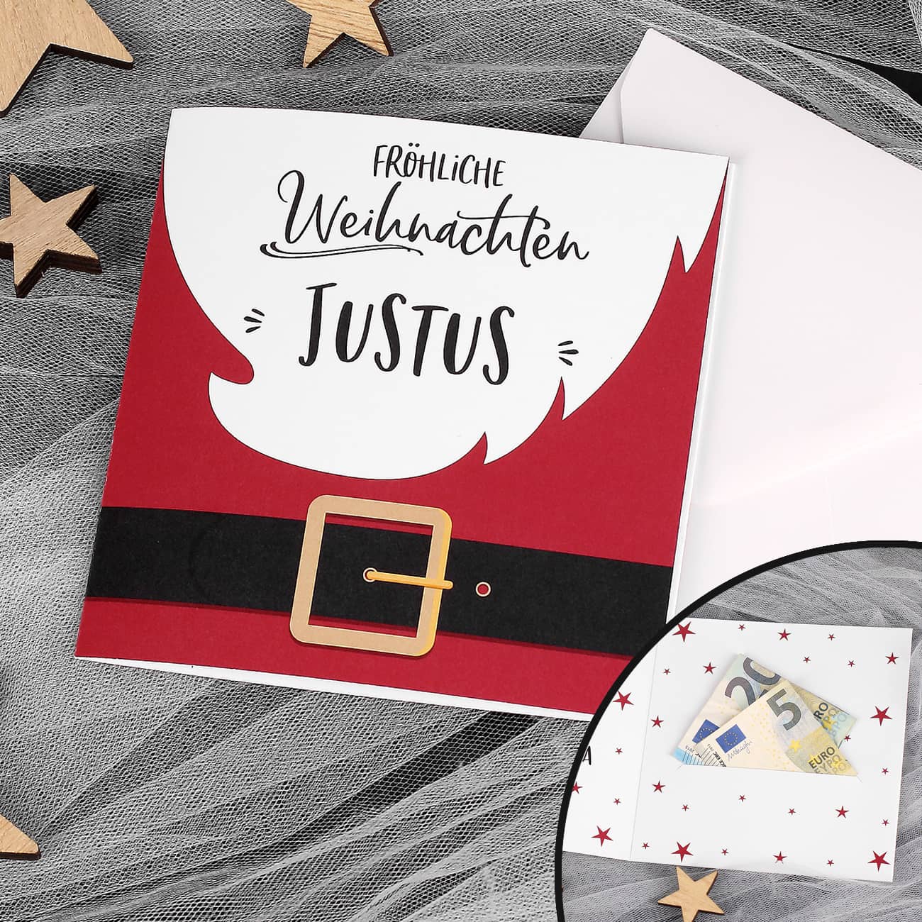 Geldkarte "Fröhliche Weihnachten" mit Name und Wunschtext