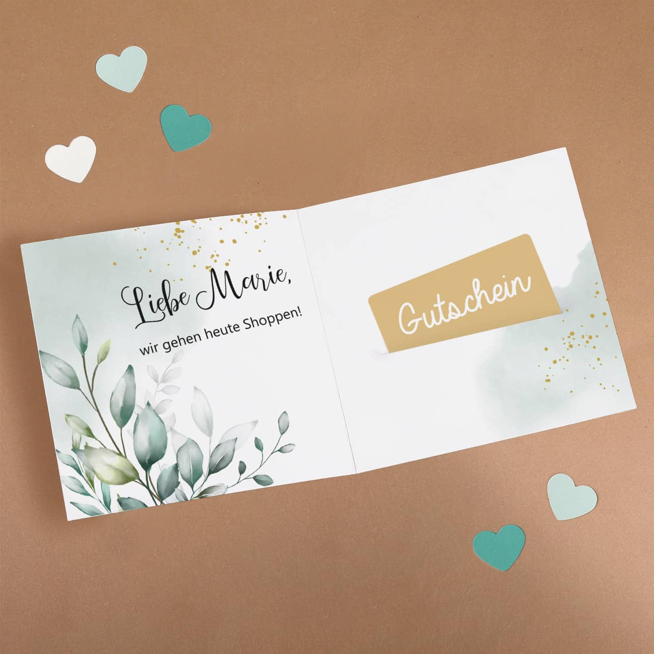 Gutscheinkarte mit 3 persönlichen Texten und einem Gutscheinschlitz