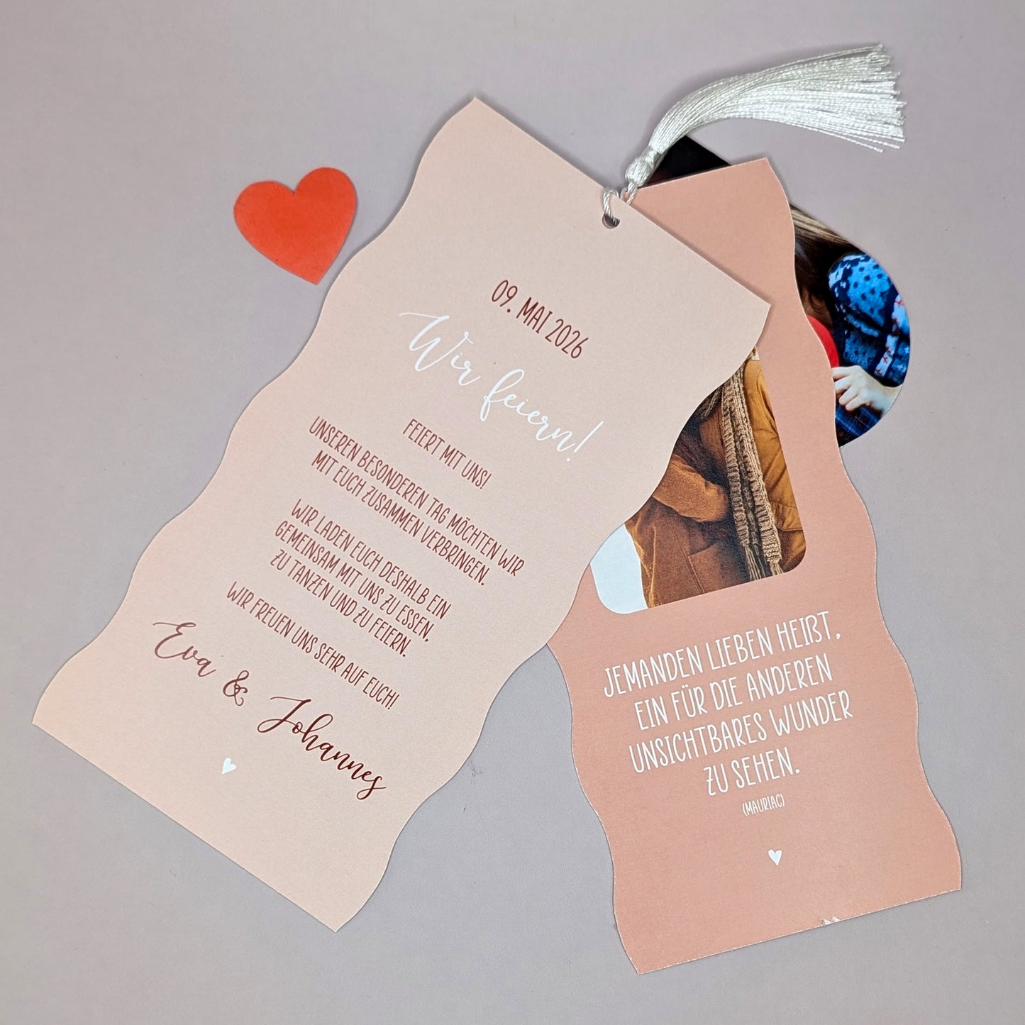 Hochzeitseinladung - Kartentrio mit Wellenrand - rosè