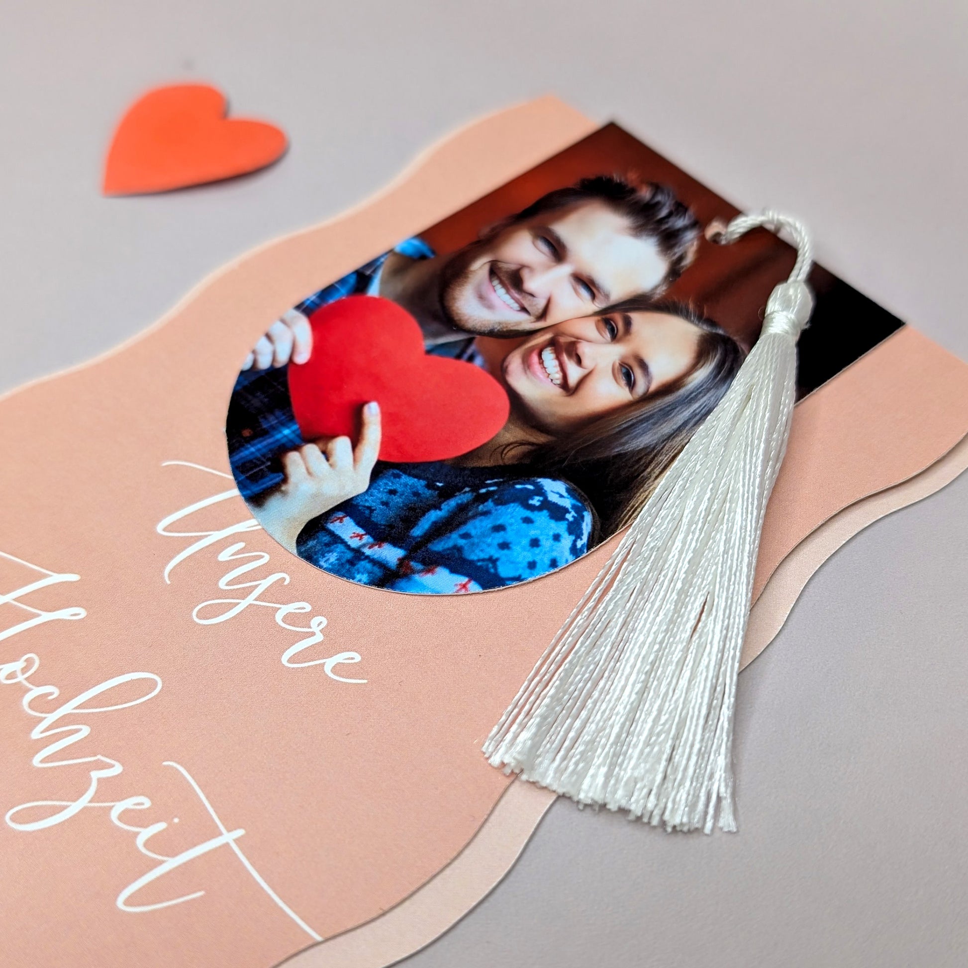 Hochzeitseinladung - Kartentrio mit Wellenrand - Foto-Detail