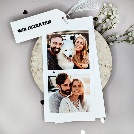 Hochzeitseinladung - modernes Kartentrio mit weißer Kordel