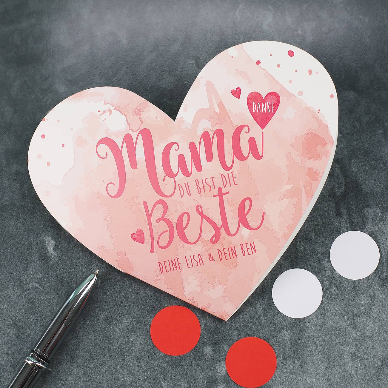 Herzkarte "Mama Du bist die Beste" mit Wunschtext