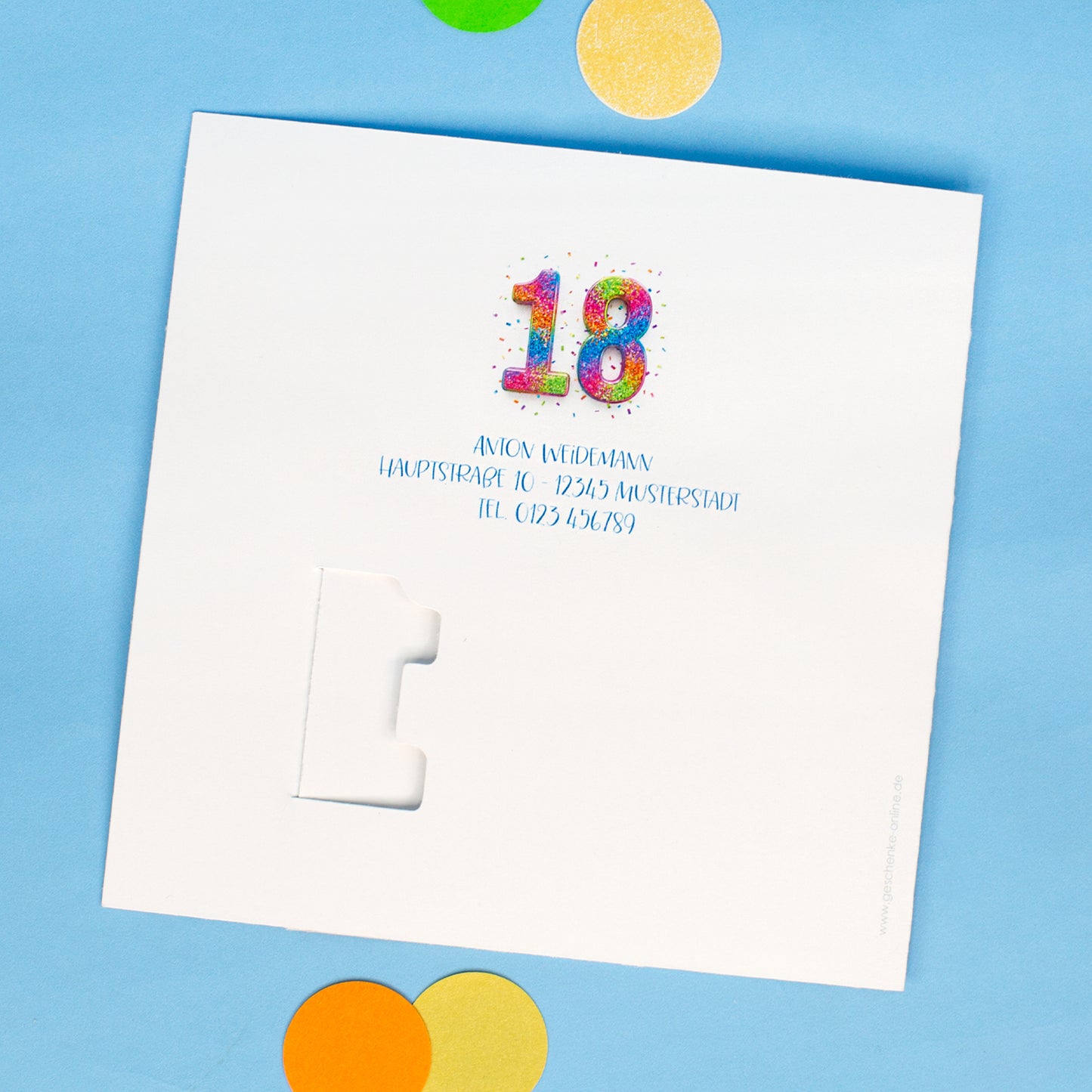 Personalisierte Einladungskarte zum 18. Geburtstag mit Foto & Konfetti-Zahl | Klappkarte mit Umschlag