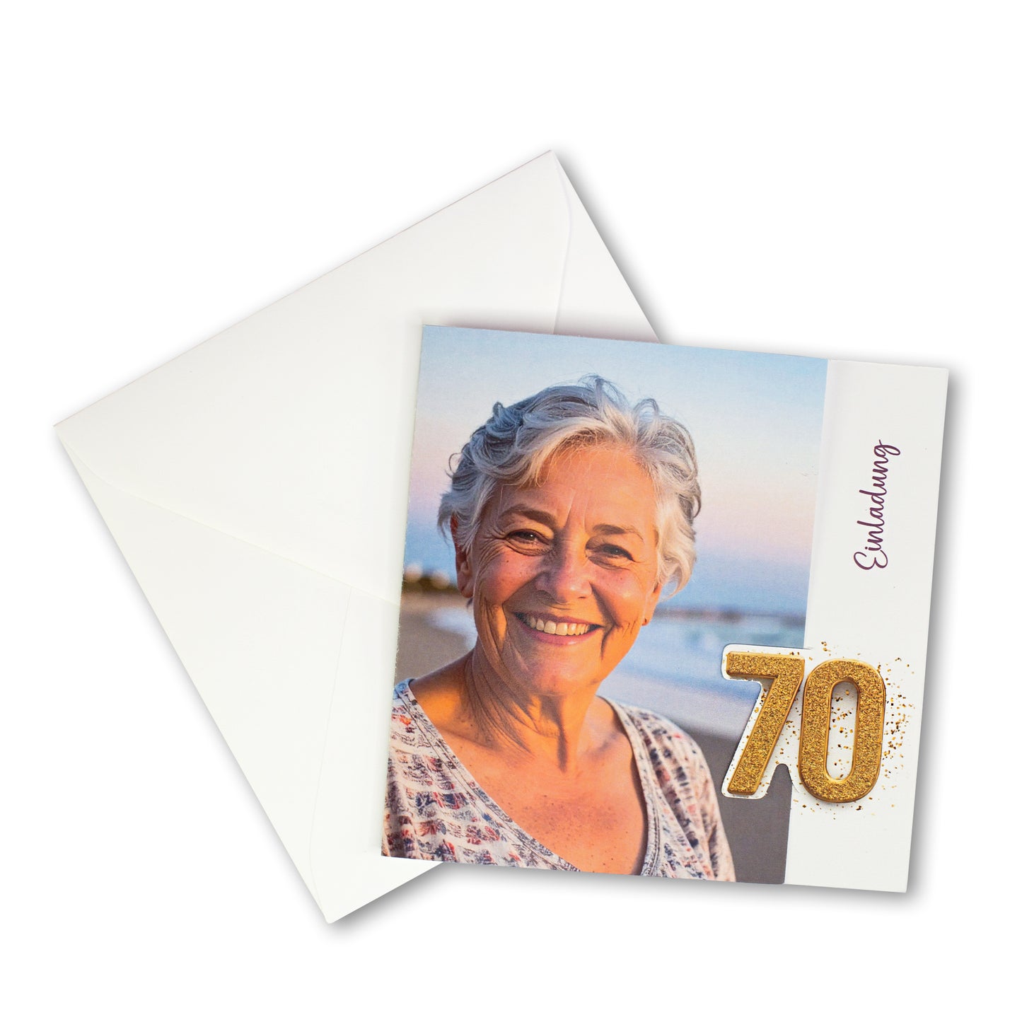 Einladungskarte zum 70. Geburtstag mit Umschlag in Gesamtansicht