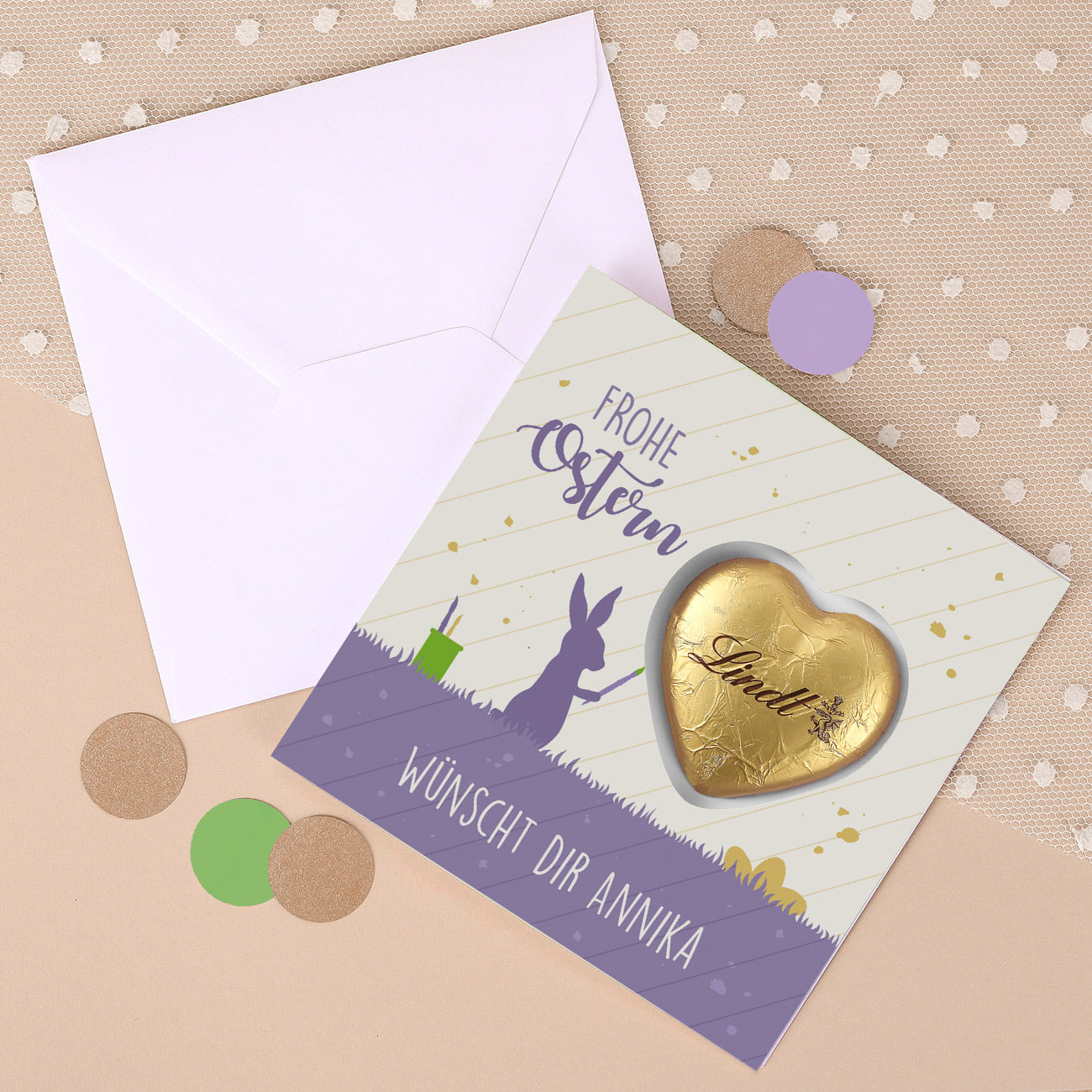 Frohe Ostern - Klappkarte mit Lindt Schokoherz
