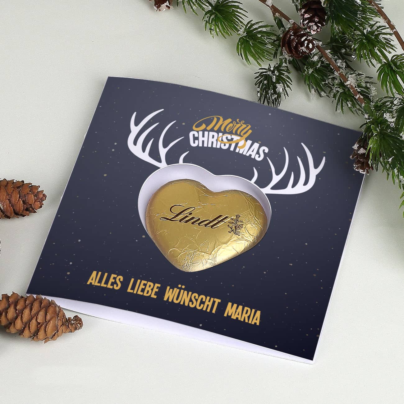 Weihnachtskarte mit Lindt Schoko Herz