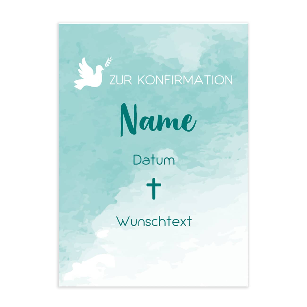 Türkise Klappkarte zur Konfirmation mit Ihren individuellen Wunschangaben versehen