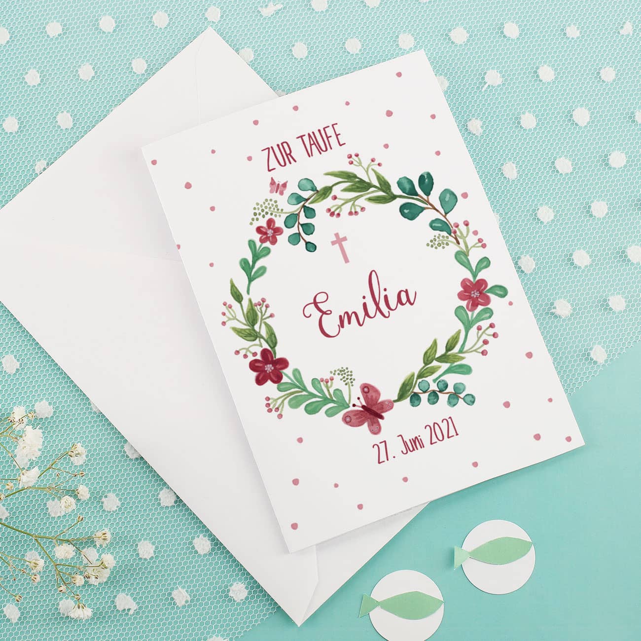 Individuell bedruckte Karte als Erinnerung an den Tauftag 