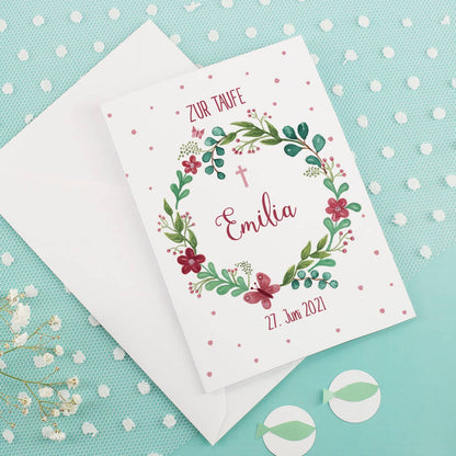 Individuell bedruckte Karte als Erinnerung an den Tauftag 