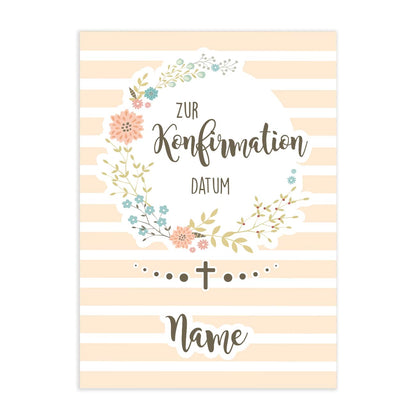 Karte zur Konfirmation mit Blumenkranz und Ihren Wunschangaben gestaltet