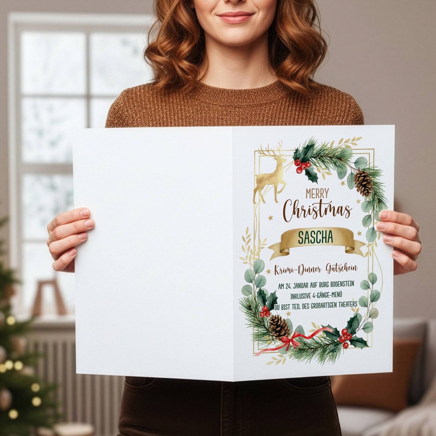 Großes A4-Gutschein-Format zu Weihnachten, Personalisierung mit Name und Text