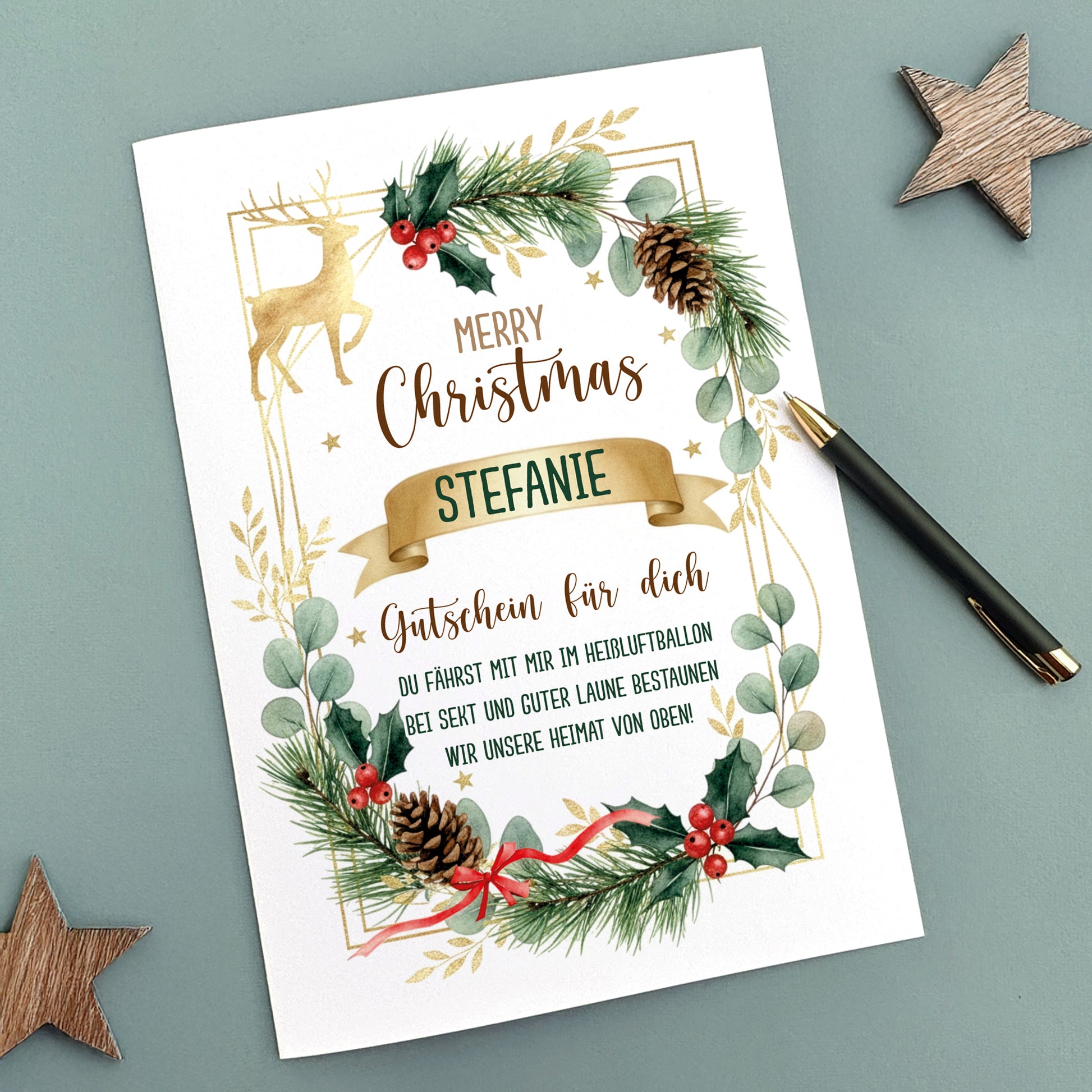 Vorderseite der A4-Klappkarte zu Weihnachten mit Name und Wunschtext personalisierbar