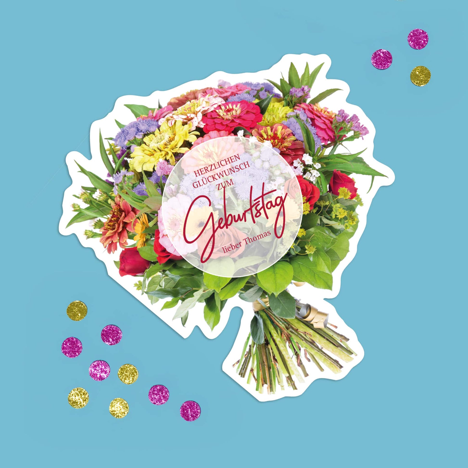 Herzlichen Glückwunsch zum Geburtstag Klappkarte Blumenstraußmotiv mit Name