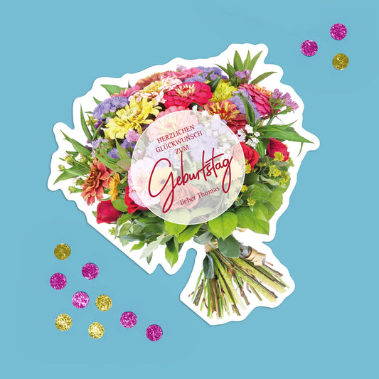Herzlichen Glückwunsch zum Geburtstag Klappkarte Blumenstraußmotiv mit Name