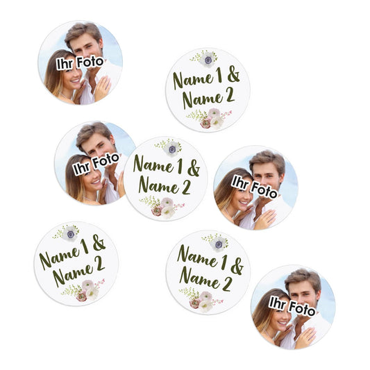 XL - Fotokonfetti zur Hochzeit mit Namen und Blüten