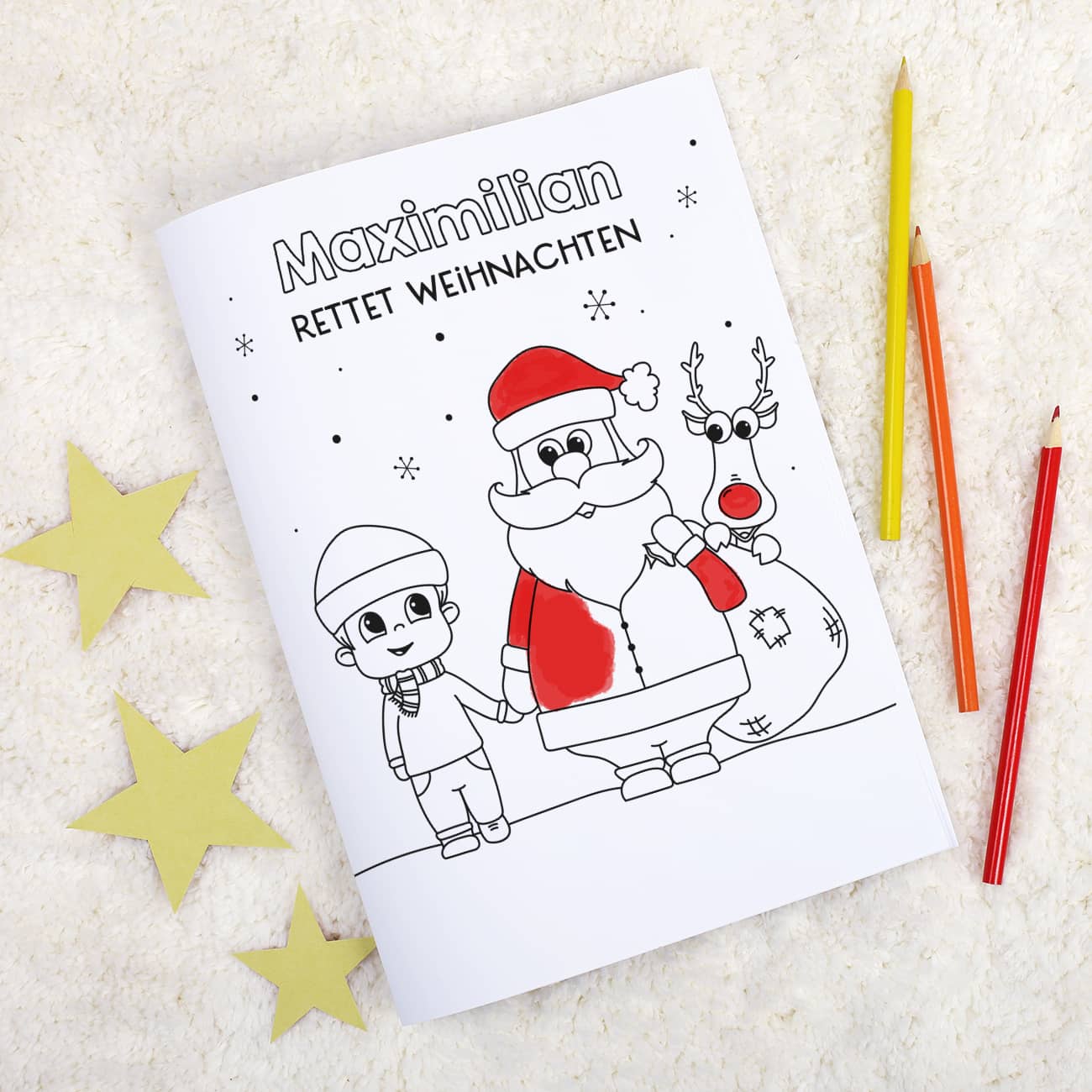 Malheft zu Weihnachten mit fortlaufender Geschichte mit Name des Jungen