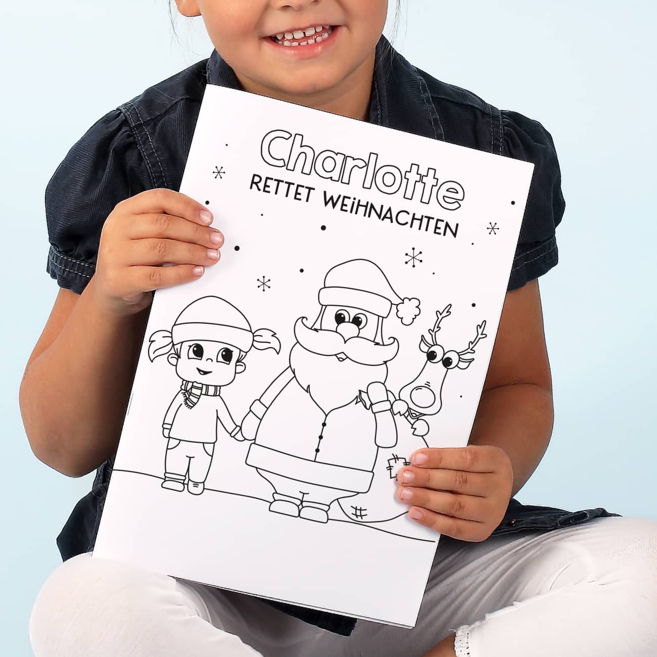 Malheft zu Weihnachten mit fortlaufender Geschichte mit Name des Mädchens