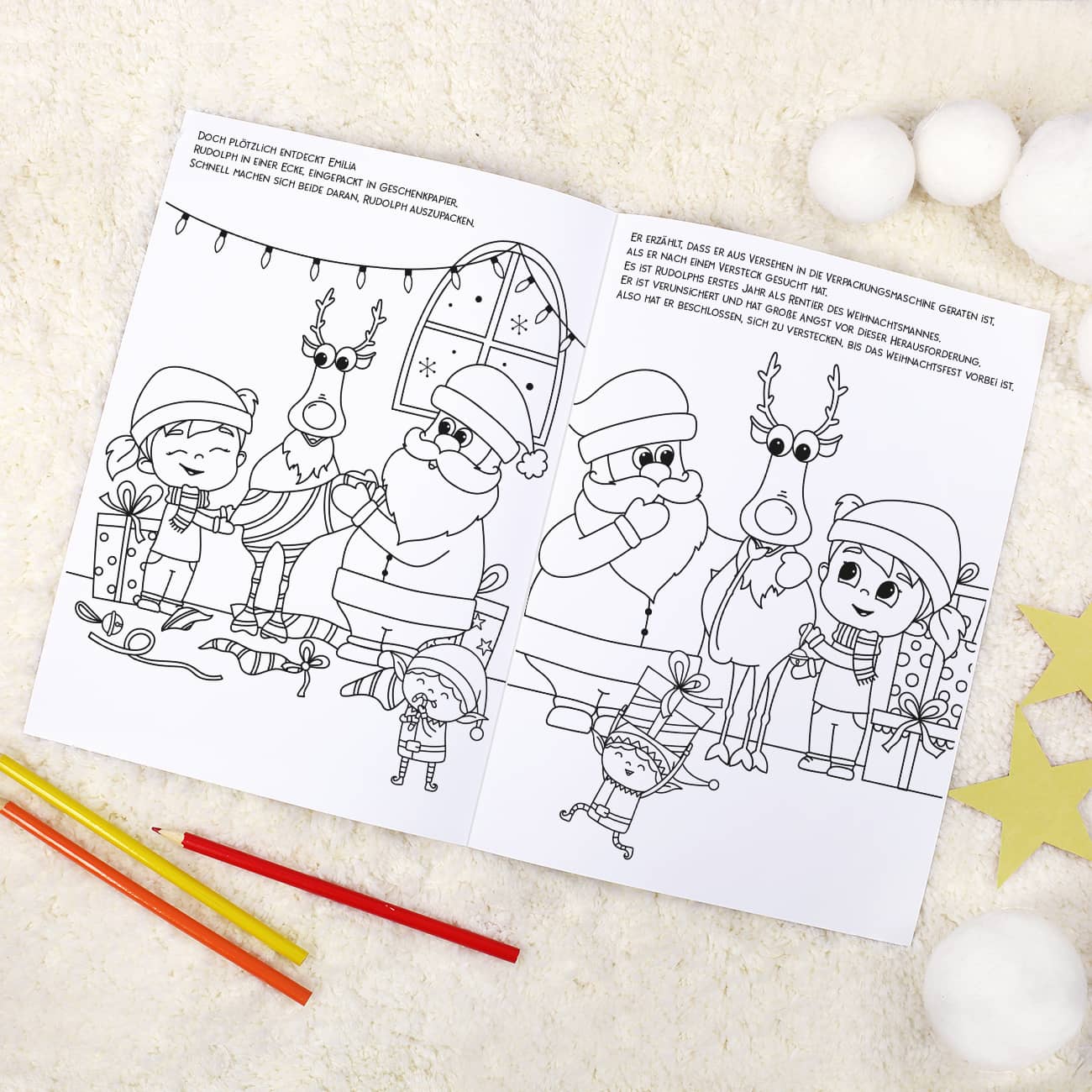 Malheft zu Weihnachten mit fortlaufender Geschichte mit Name des Mädchens