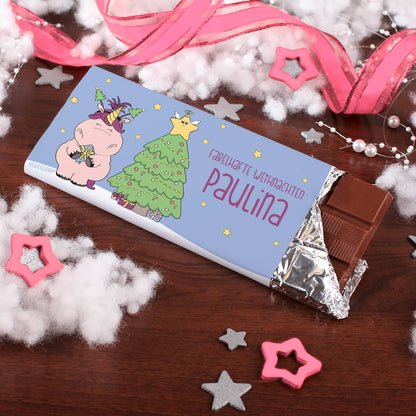 100g Einhornschokolade mit weihnachtlichem Knuddelhorn-Motiv