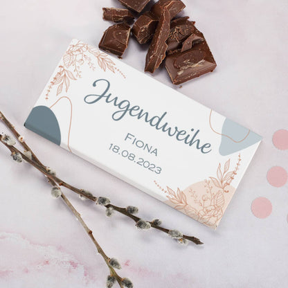 100g Schokolade zur Jugendweihe mit Name und Datum der Feier