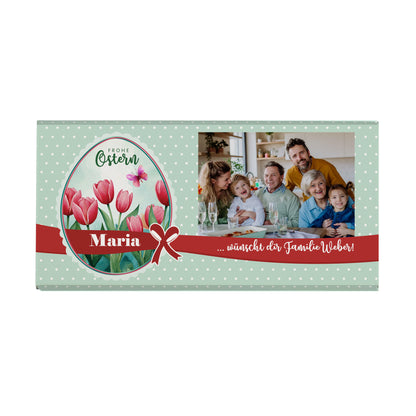 Osterschokolade mit Foto, Wunschtext & Name | Tulpenmotiv