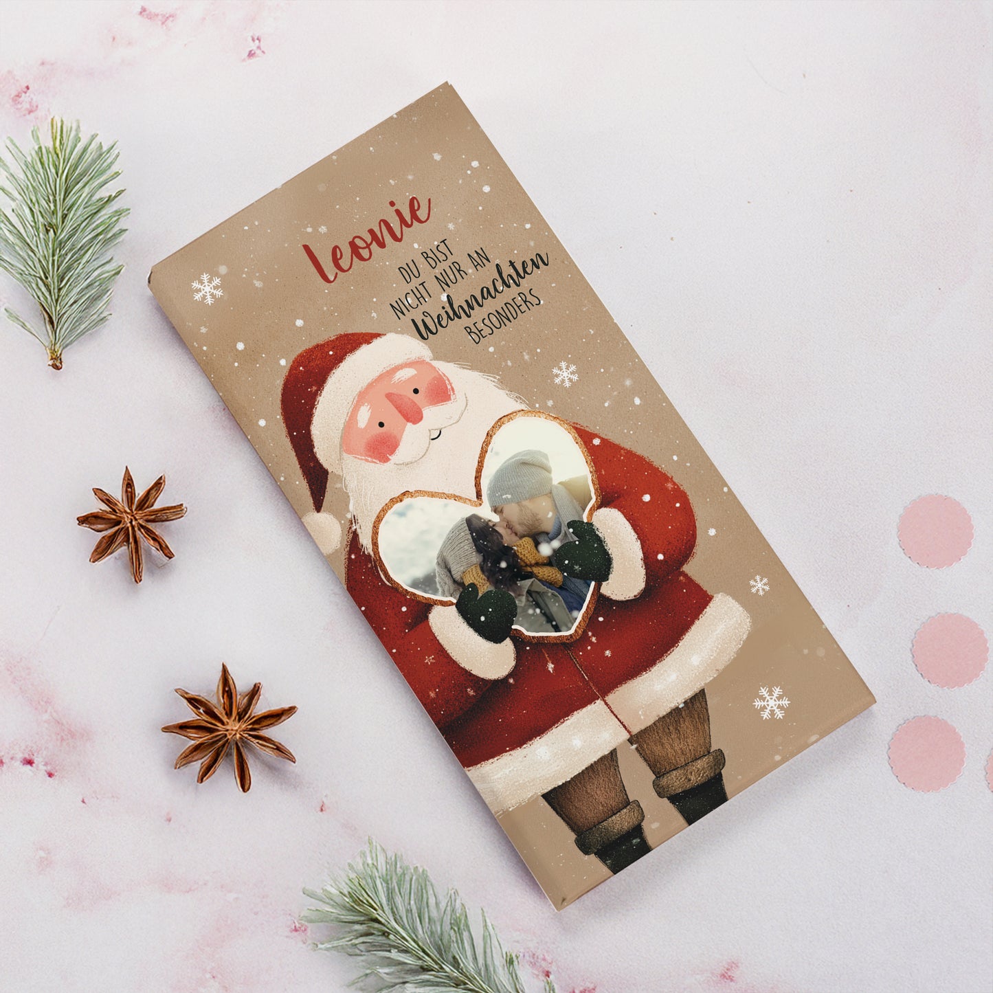 Personalisierte Schokolade mit Weihnachtsmann & Herz-Foto | Du bist nicht nur an Weihnachten besonders