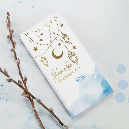 Ramadan Kareem - Schokolade mit Goldveredelung und Name personalisiert