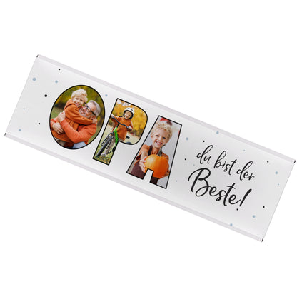 Freigestellte Schokoladentafel für Opa mit 3 Fotos und Aufschrift „Du bist der Beste!“