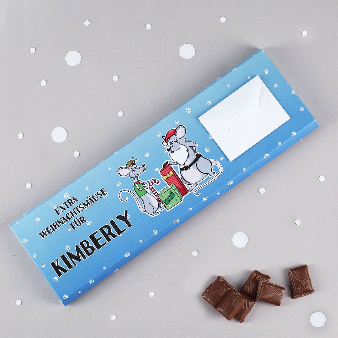 Rießige Schokolade "Extra Weihnachtsmäuse für" als süßes Geldgeschenk zu Weihnachten