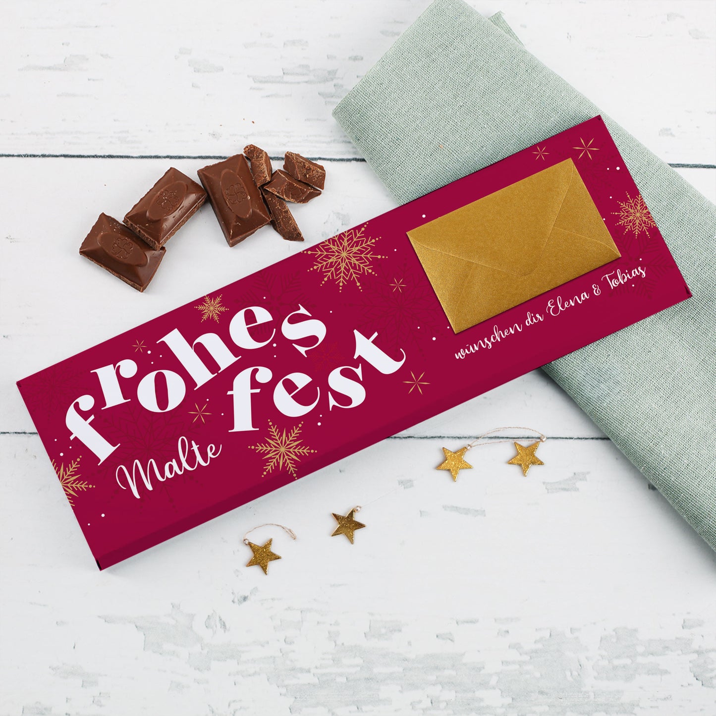 XL Schokolade zu Weihnachten mit Geldumschlag & Wunschtext personalisiert | Geld Geschenk fürs Fest