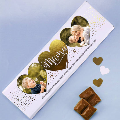 Muttertagsgeschenk - Foto-Schokolade mit Goldfolie veredelt