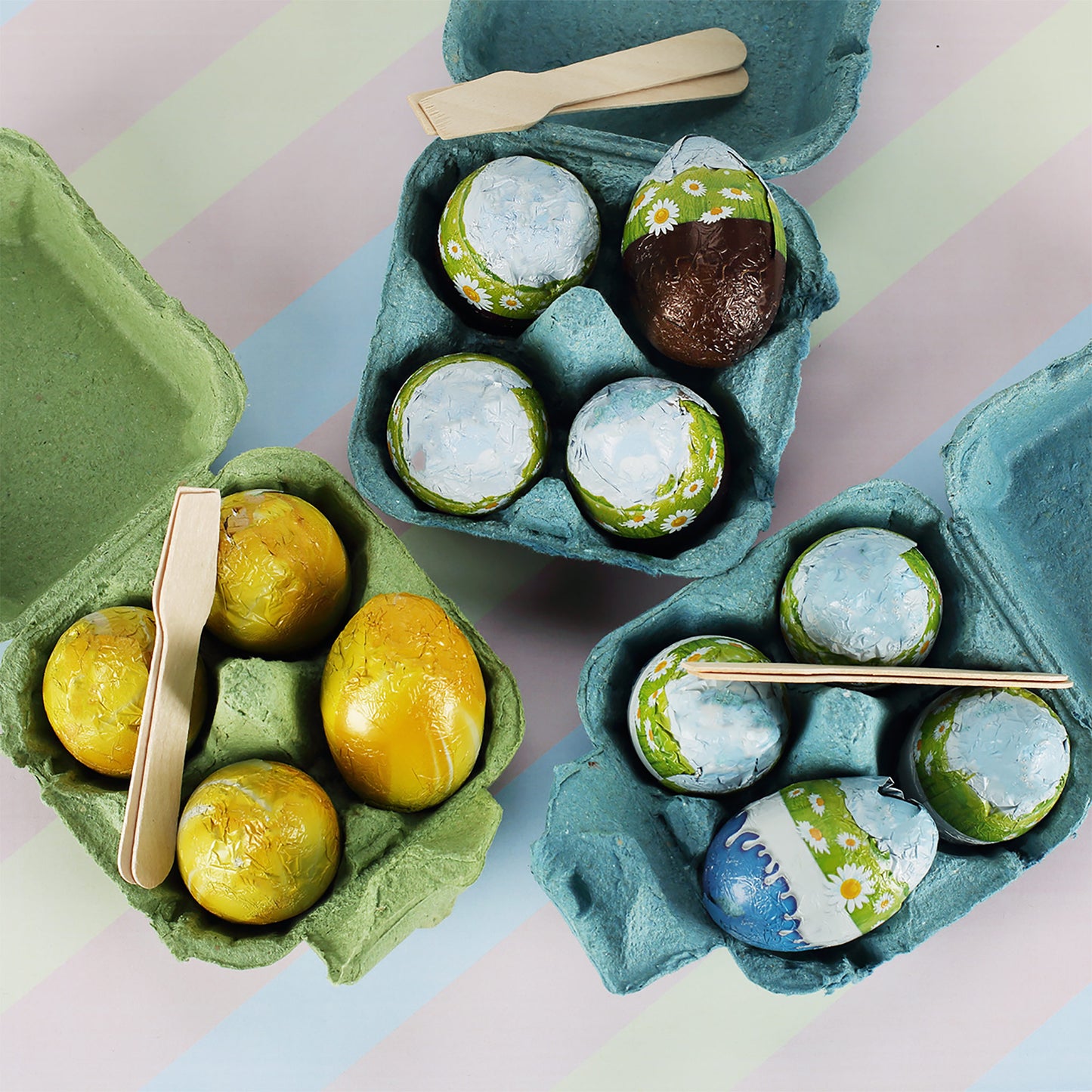 "Frohe Ostern" Schokoeier mit Wunschname & buntem Oster-Motiv