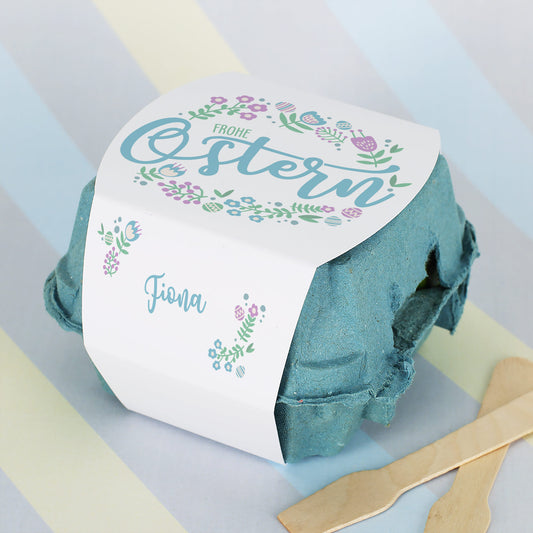Schokoeier im Eierkarton "Frohe Ostern" personalisiert mit Wunschname | 4 Löffeleier