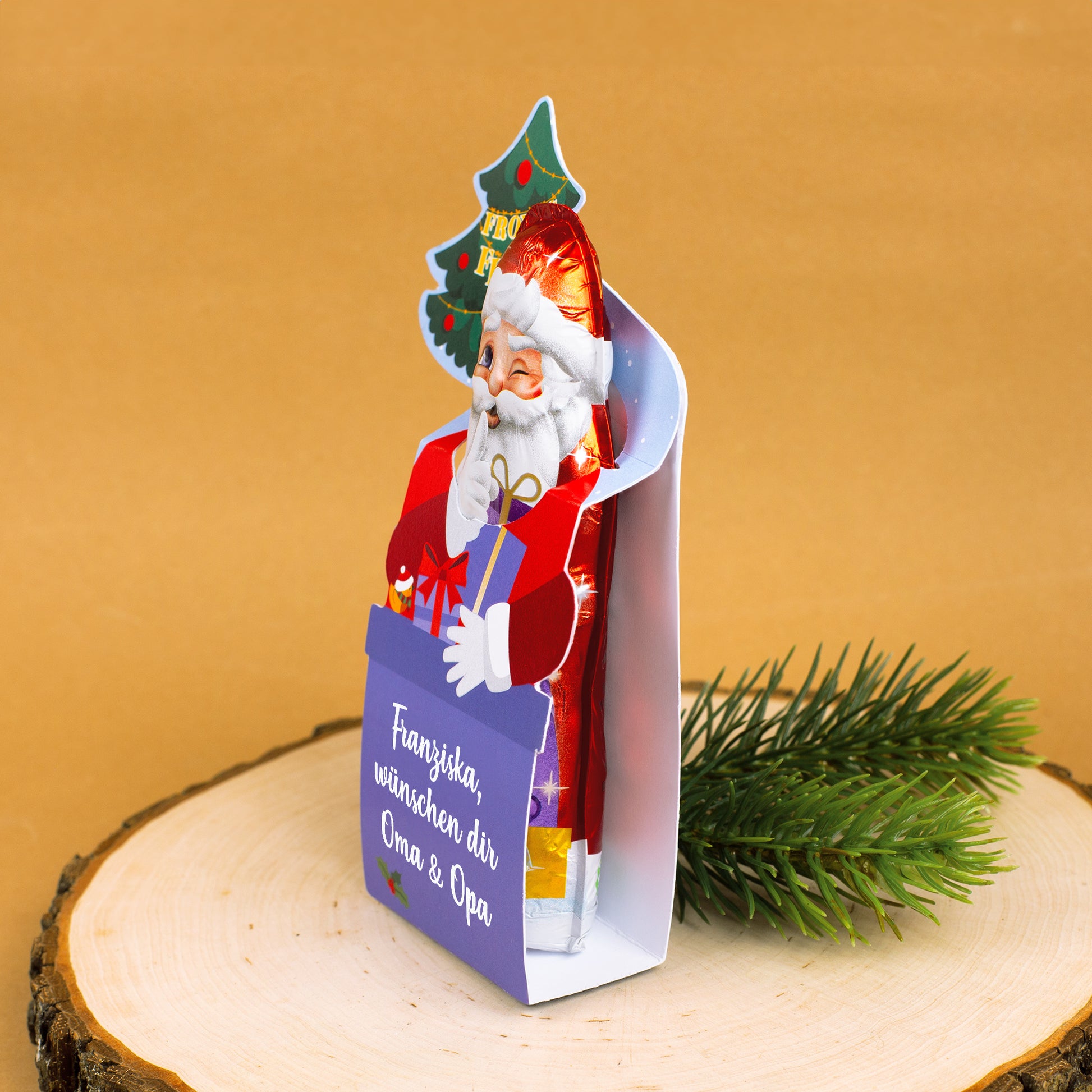 Milka Weihnachtsmann mit personalisierter Verpackung und Wunschtext