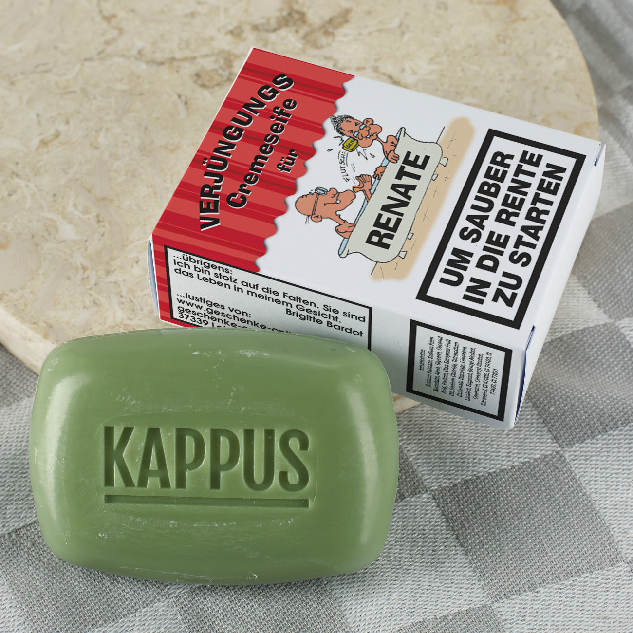 Spaßgeschenk Verjüngungsseife in personalisierter Verpackung