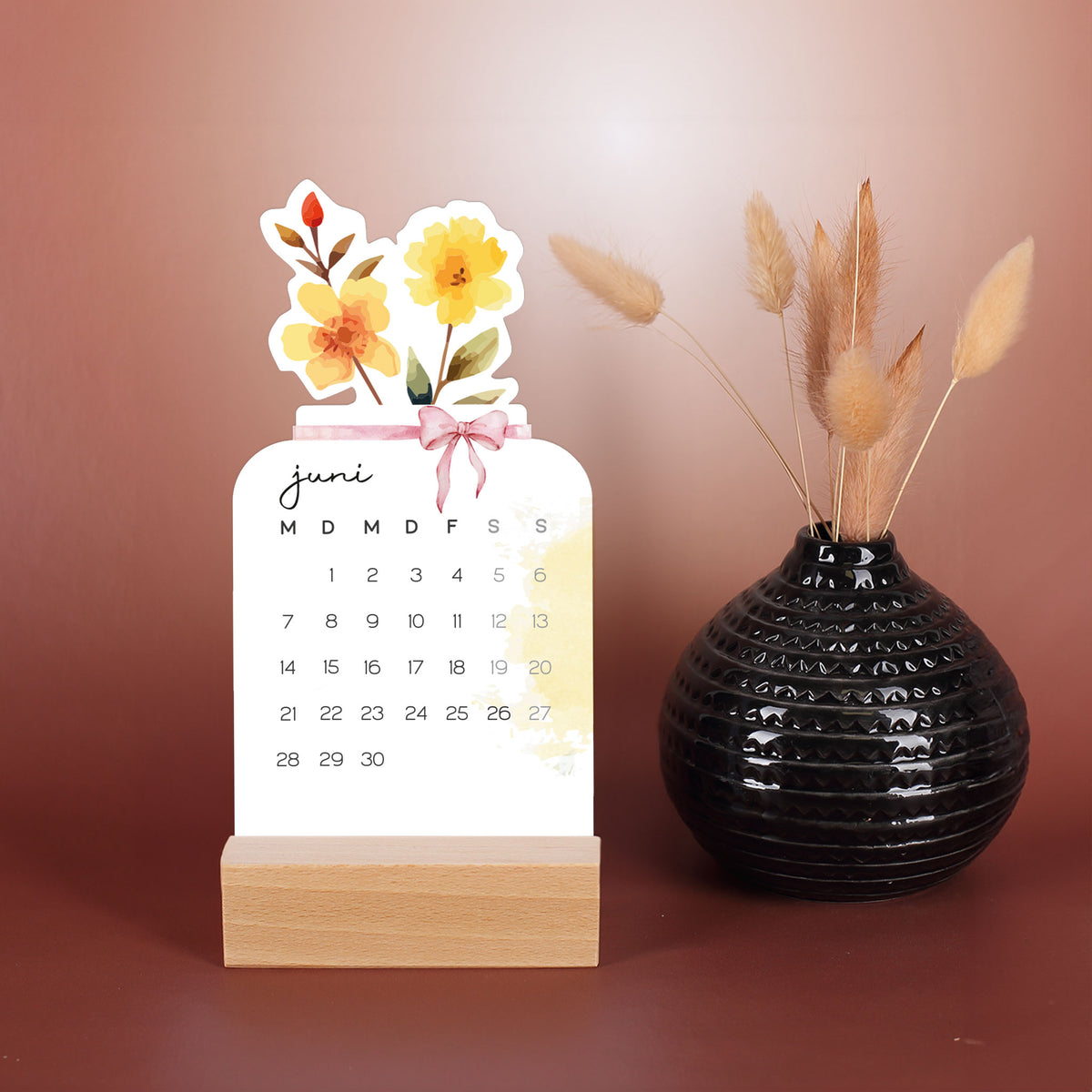 Blumenstrauß Tischkalender 2027 mit Wunschtext und Holzsockel