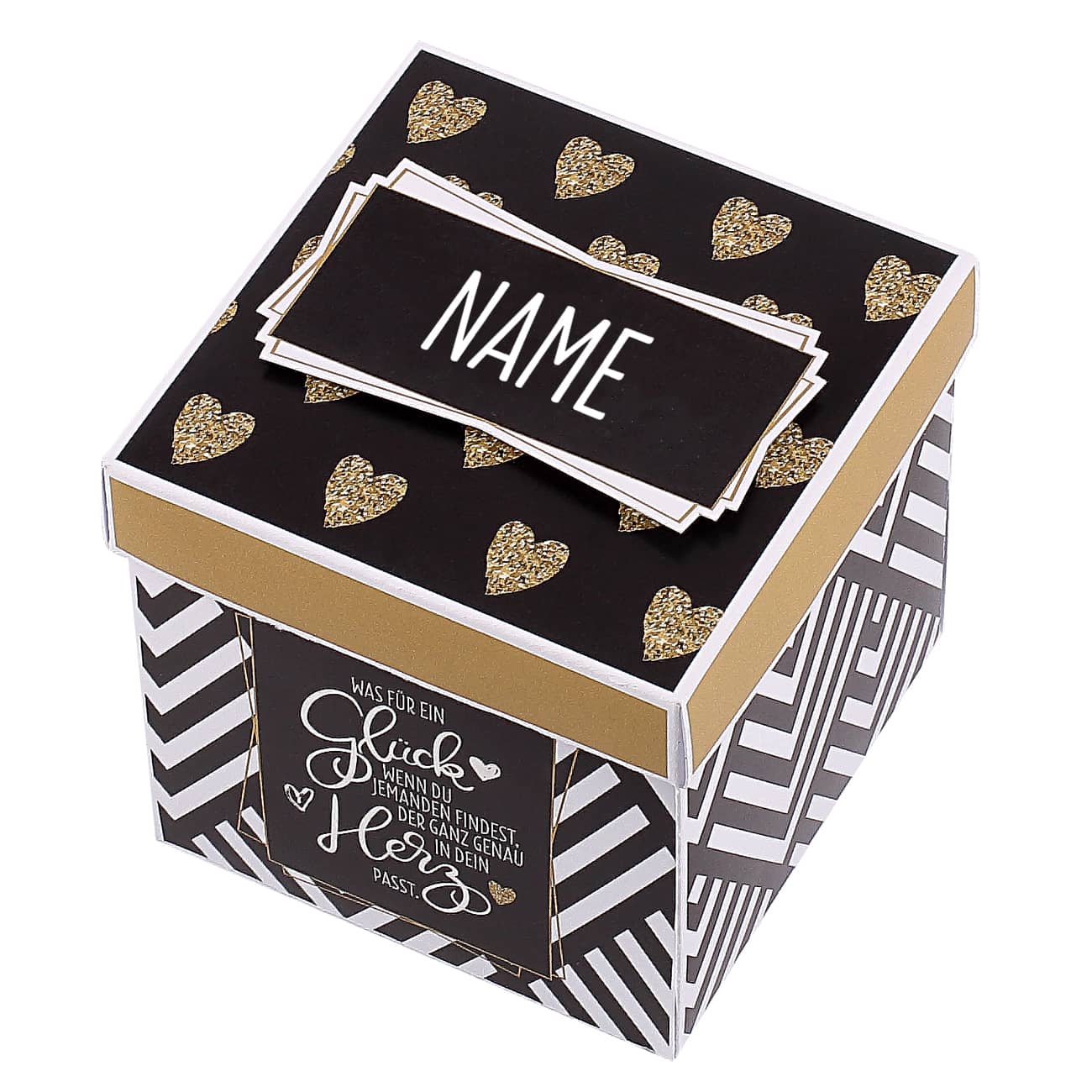 Überraschungsbox "Was für ein Glück" mit Ihrem Wunschnamen