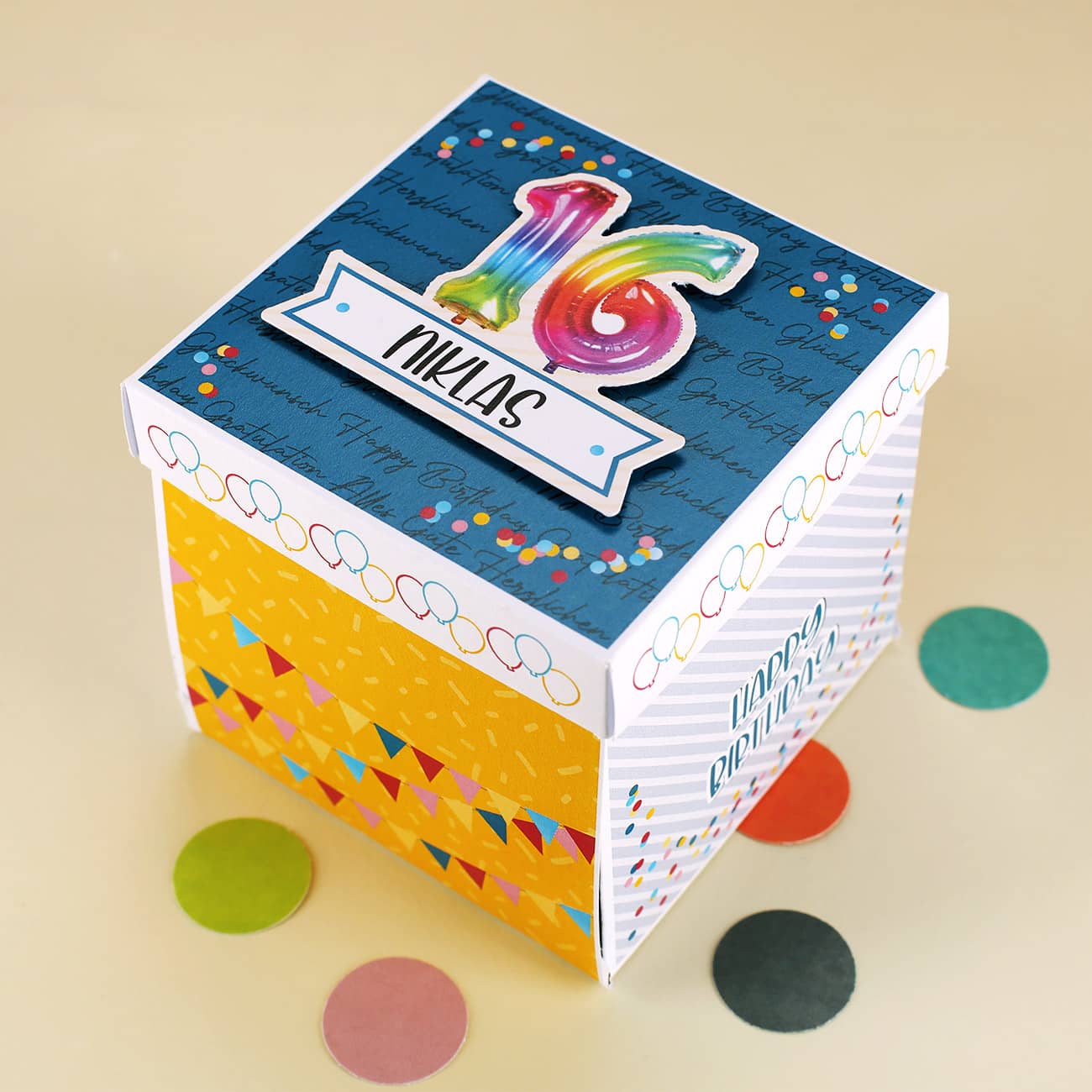 Überraschungsbox zum 16. Geburtstag - Verpackung für Geldgeschenk