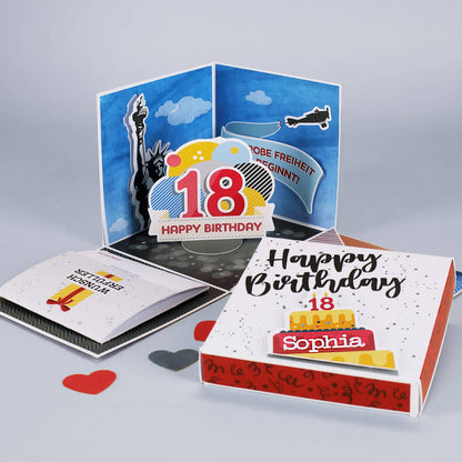 Happy Birthday 18 - Überraschungsbox mit Name zum Geburtstag