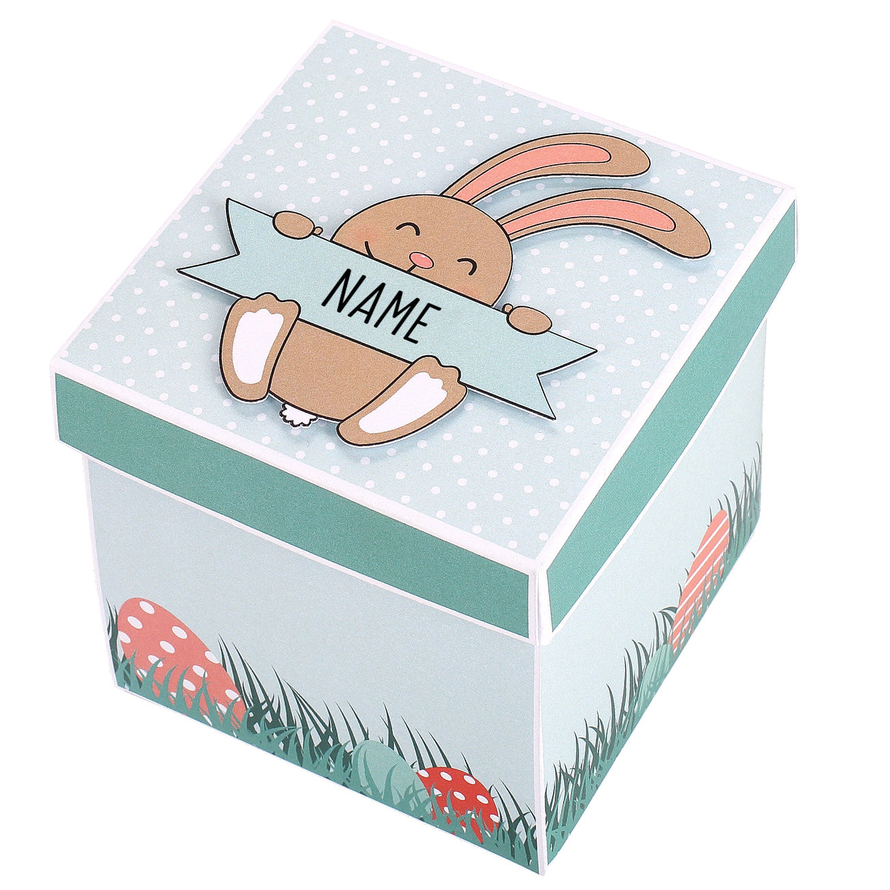 Überraschungsbox zu Ostern mit niedlichem Osterhasen und Ihrem Wunschnamen