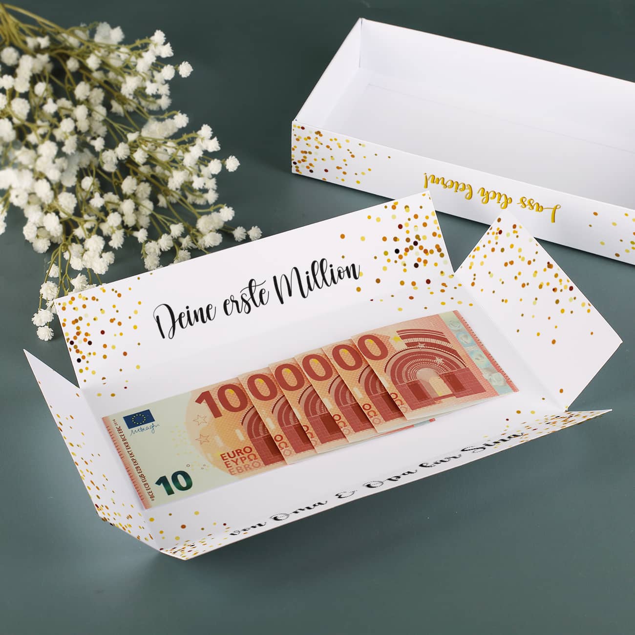 Verpackung für Geldgeschenk zur Jugendweihe, Explosionsbox mit Text