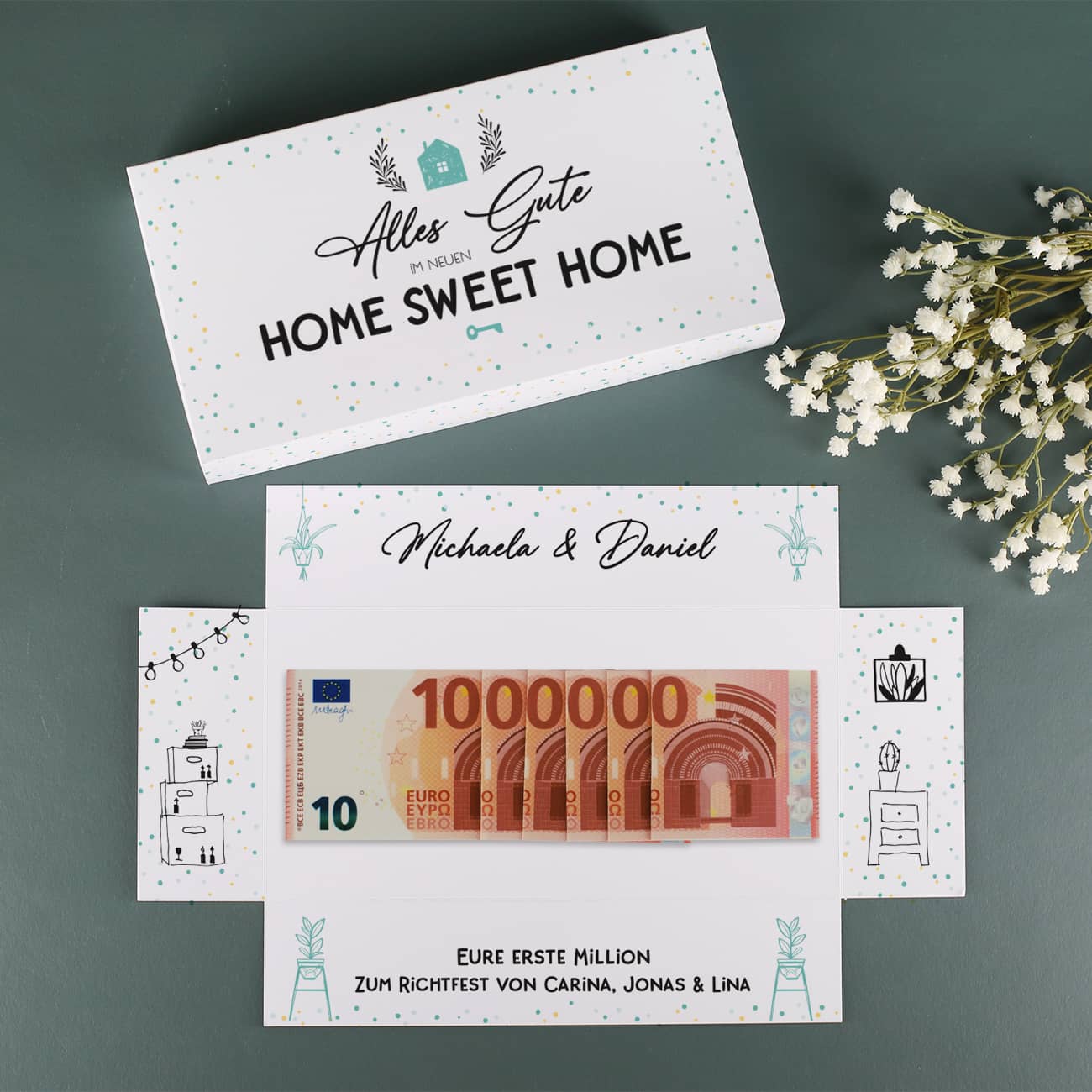Geldgeschenk zum Hausbau oder Einzug mit Namen und Wunschtext