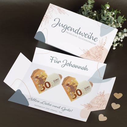 Überraschungsbox aus Pappe zur Jugendweihe mit drei Zeilen zum personalisieren