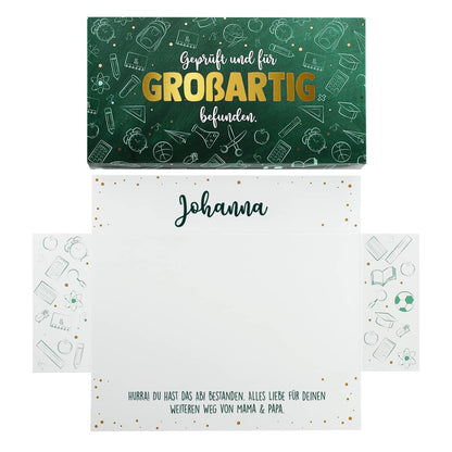 Geprüft und für großartig befunden. - Geldgeschenk zum Abi & Schulabschluss - Box in Tafeloptik