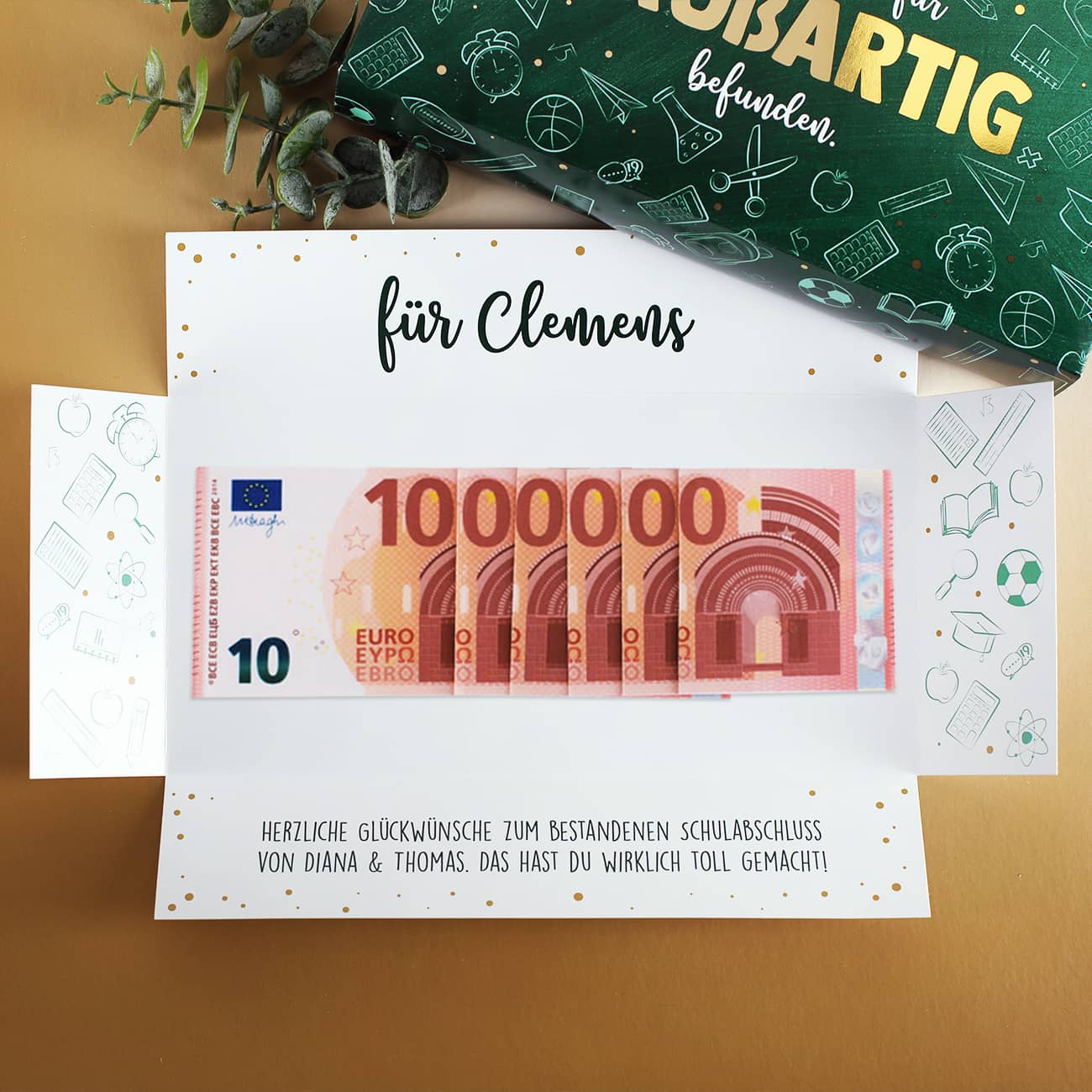 Geldgeschenk zum Abi & Schulabschluss - Box mit Goldprägung