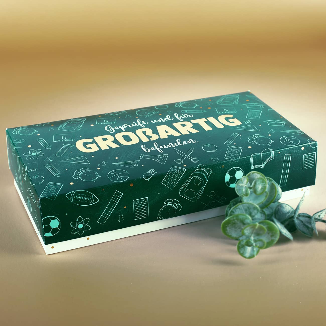 Geprüft und für großartig befunden. - Geldgeschenk zum Schulabschluss - Box mit Name & Wunschtext