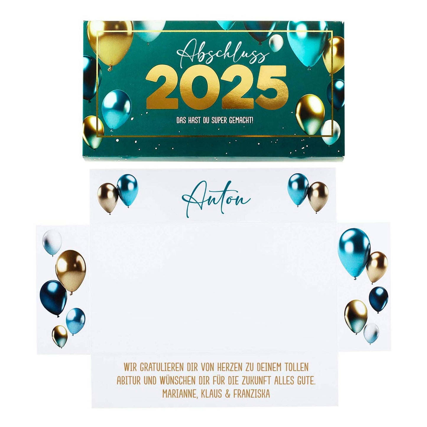 Geldgeschenk zum Abitur 2025 - persönliche Box mit Goldprägung