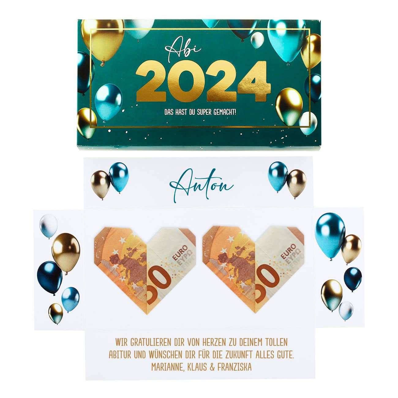 Das hast du super gemacht - Geldgeschenk zum Abitur 2024 - Box mit Goldprägung, Name & Wunschtext